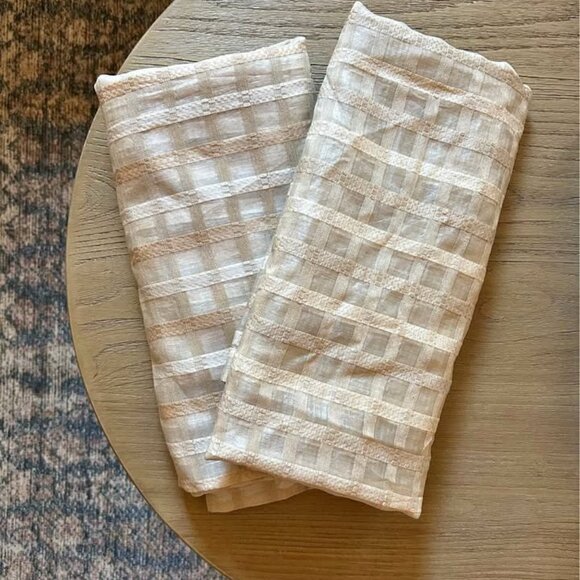 Set of 2 Crate & Barrel 50W x 84L Beige/Tan 100% Cotton Sheer Panels